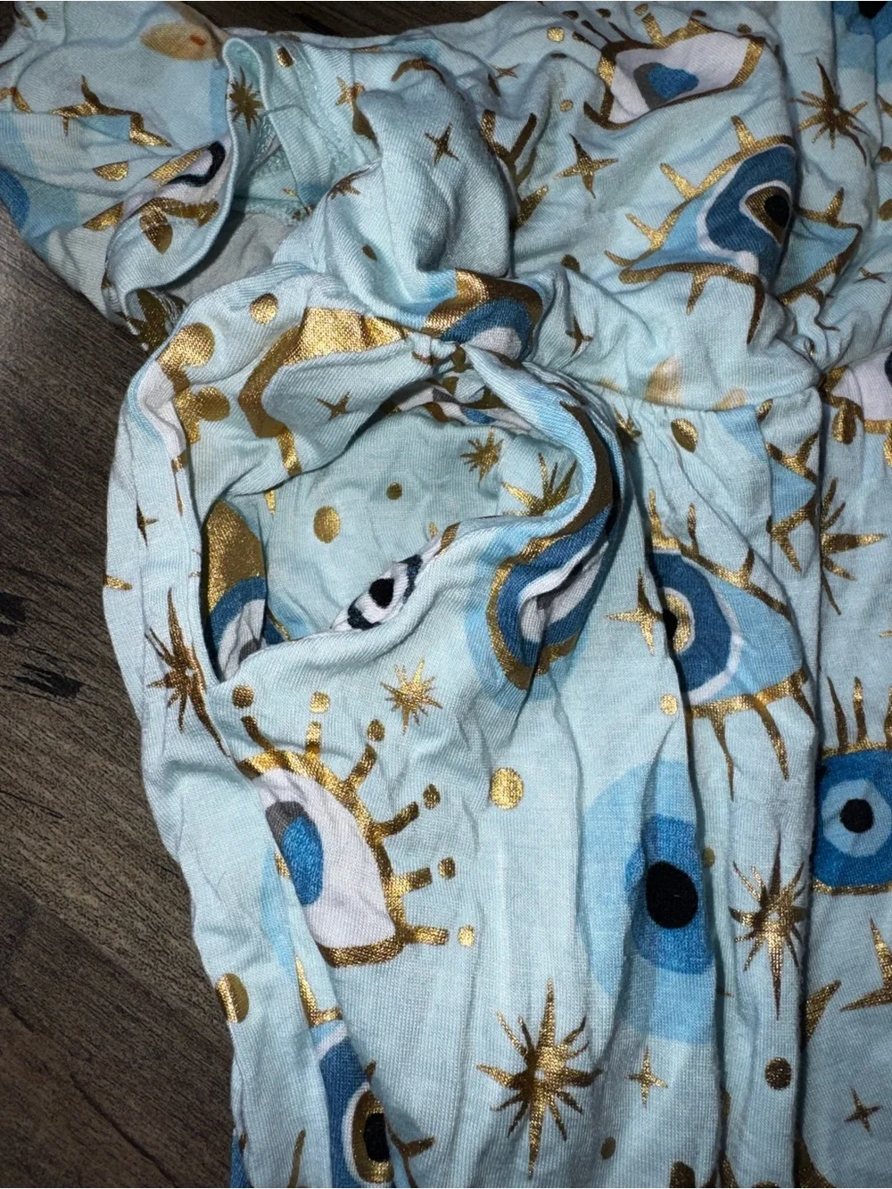 Posh Peanut Fiona Blue Evil Eye Wide Leg Romper 2T Gold Foil Moon Ruffle